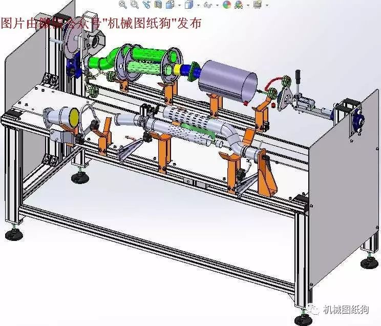 【工程机械】试验设备用的汽车排气系统组件3D模型图纸 Solidworks设计