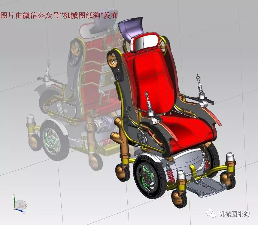 【医疗器械】蒸汽朋克电动轮椅3D模型图纸 UG(NX)设计