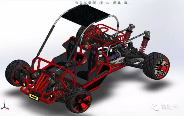 【卡丁赛车】详细的双人小型沙漠赛车3D图纸 Solidworks2015设计 钢管卡丁赛车