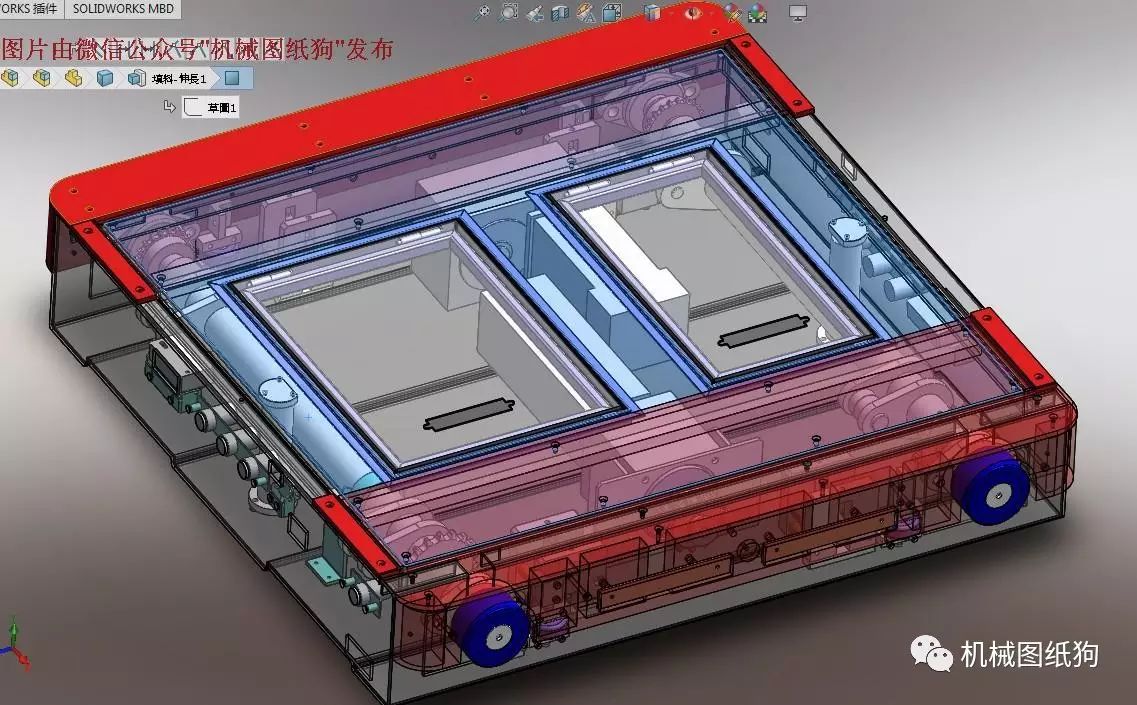 【其他车型】仓储用穿梭自动搬运小车(自动顶升和行走机构)3D图纸 SolidWorks
