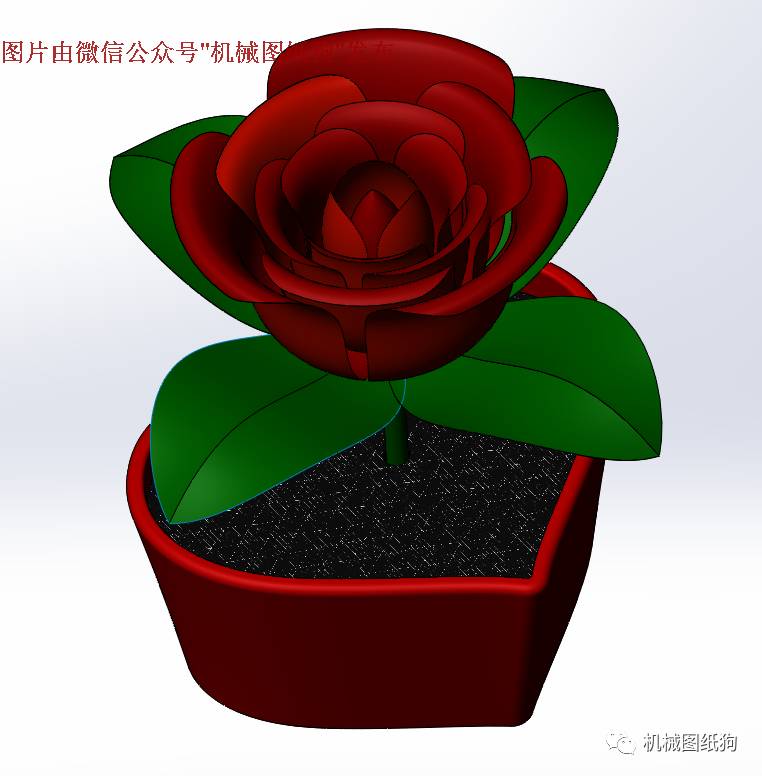 爱心玫瑰盆栽3D建模图纸 SOLIDWORKS设计