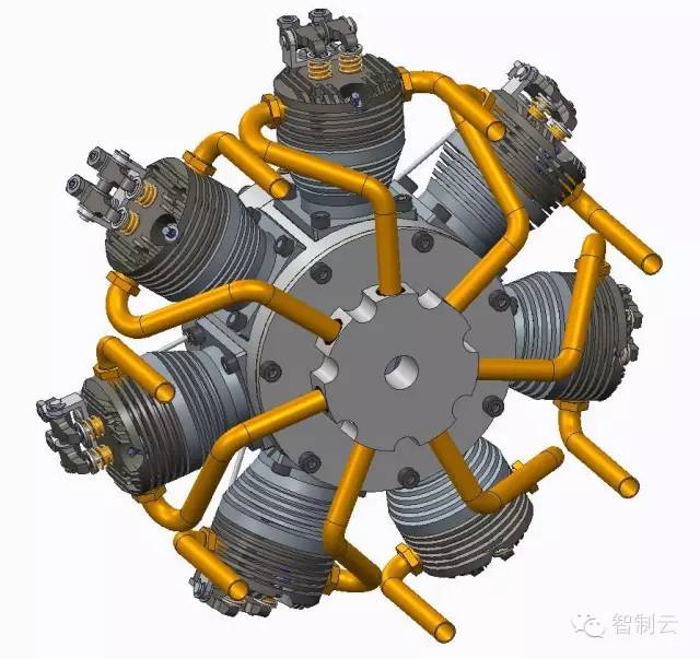 【发动机电机】70ccm7缸星形发动机三维建模图纸 CREO设计 附IGS STEP格式