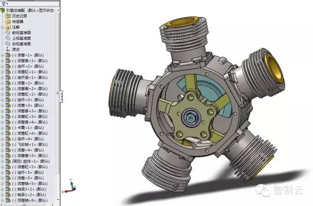 【发动机电机】星形五缸飞机引擎三维建模图纸 SOLIDWORKS设计