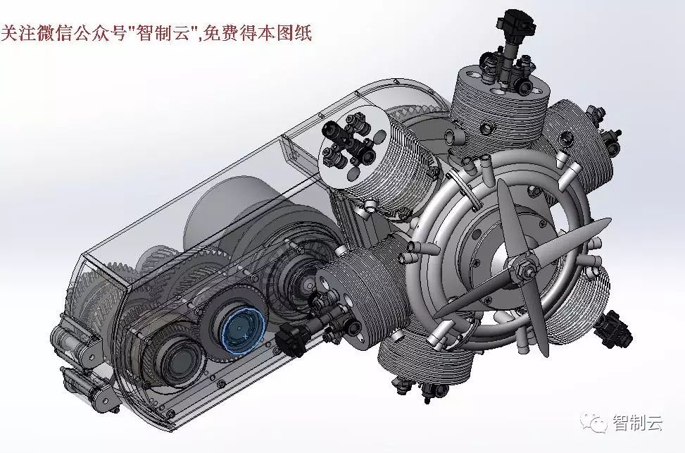 【发动机电机】两轴传动星形发动机3D数模图纸 SolidWorks 2012设计