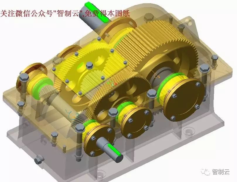 【差减变速器】分流式二级减速器3D模型图纸 Creo建模 课程设计参考