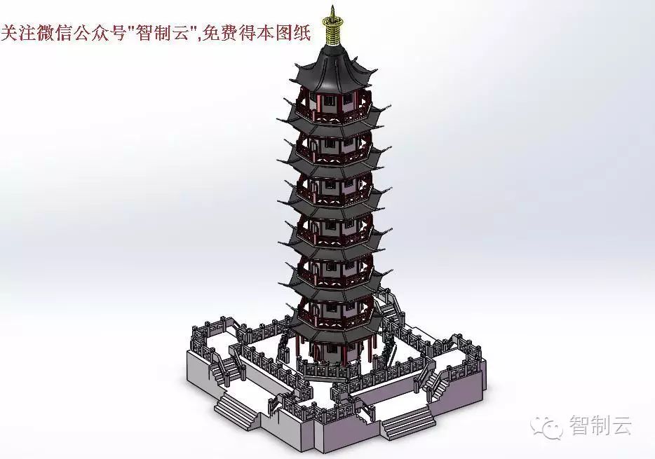 【生活艺术】七层宝塔三维建模图纸 solidworks设计