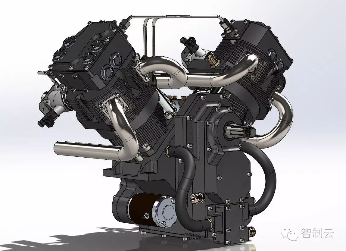 【发动机电机】详细的800cc V型双缸发动机三维建模图纸 solidworks设计 附step
