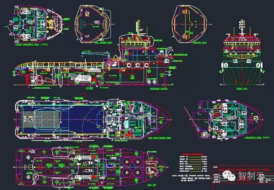 【海洋船舶】69.9m拖轮CAD设计图纸 dwg格式