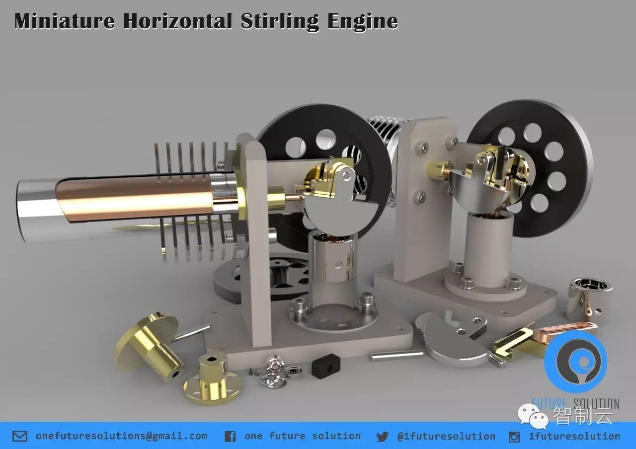 【发动机电机】小型卧式斯特灵发动机3D图纸 solidworks设计 附IGS格式PDF平面图