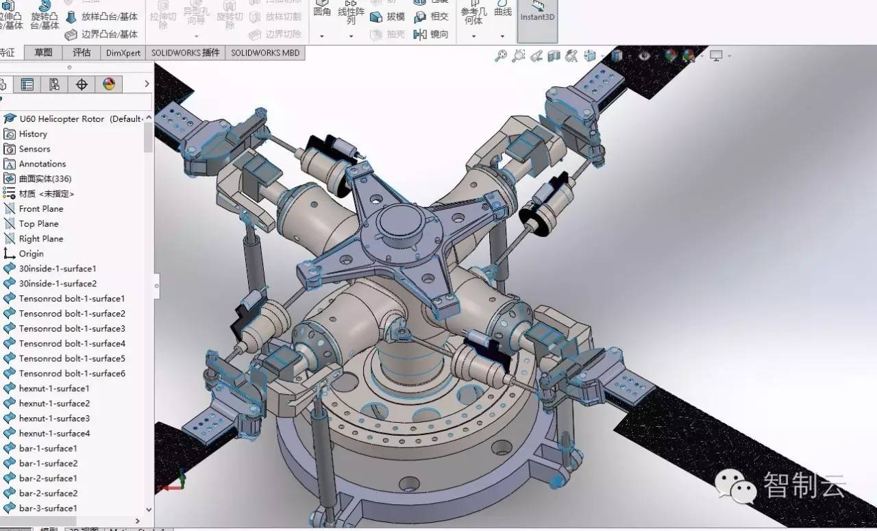 【飞行模型】U60 直升机旋翼结构三维建模图纸 solidworks设计