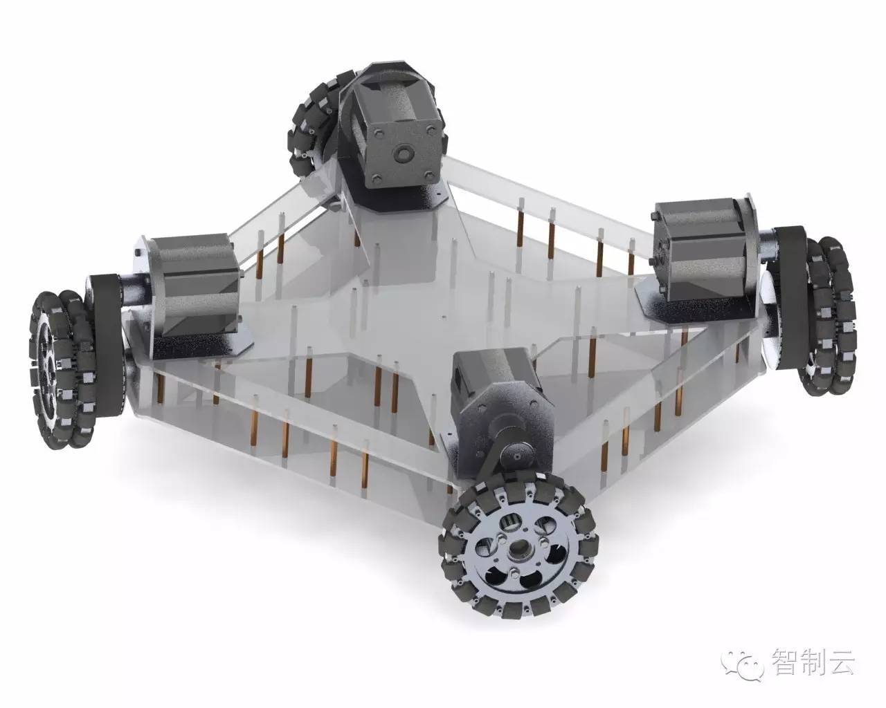 【机器人】四轮麦克纳姆轮底盘三维建模图纸 solidworks设计 附IGS格式