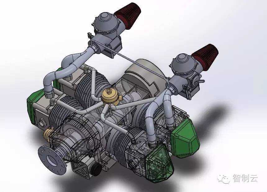 【发动机电机】Rotax912水平对置发动机三维建模图纸 solidworks设计