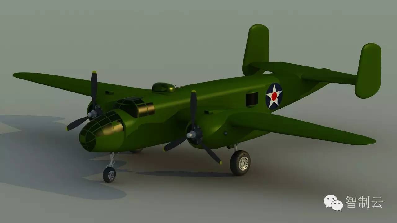 【飞行模型】B-25米切尔mitchell中型轰炸机模型3D图纸 STEP格式