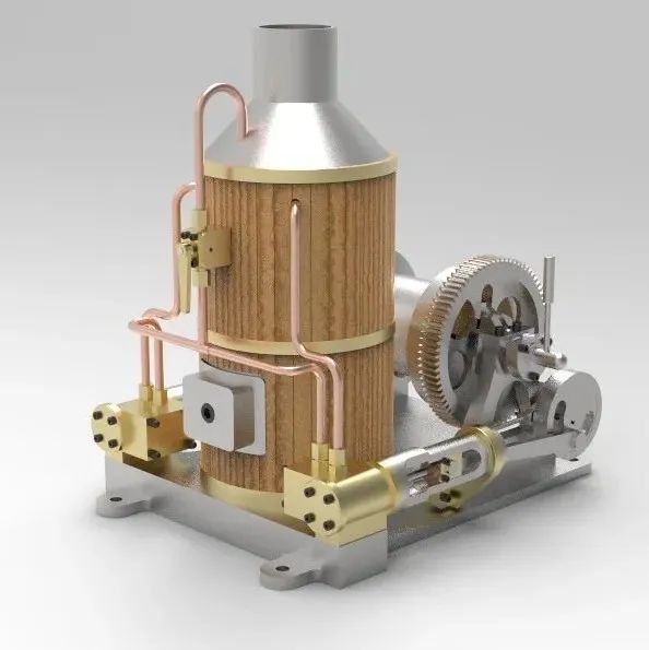 【发动机电机】带离合器的2缸蒸汽机3D数模图纸 Solidworks设计