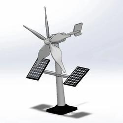 【工程机械】带风力涡轮机的太阳能电池板简易模型3D图纸 STEP格式