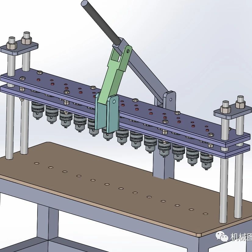 【工程机械】Multi-head drilling多头钻床3D数模图纸 Solidworks设计