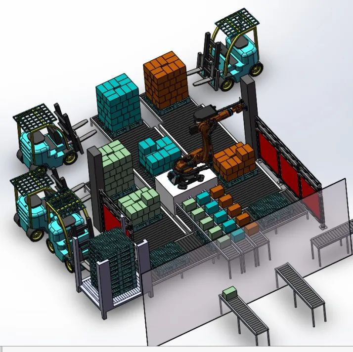 【工程机械】机器人码垛设计方案3D模型图纸 Solidworks设计