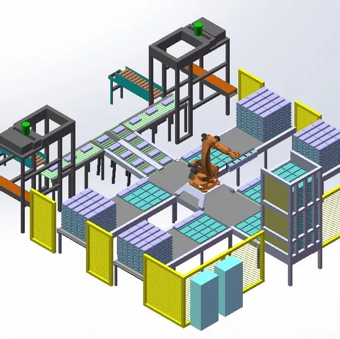 【工程机械】机器人码垛方案3D模型图纸 Solidworks设计