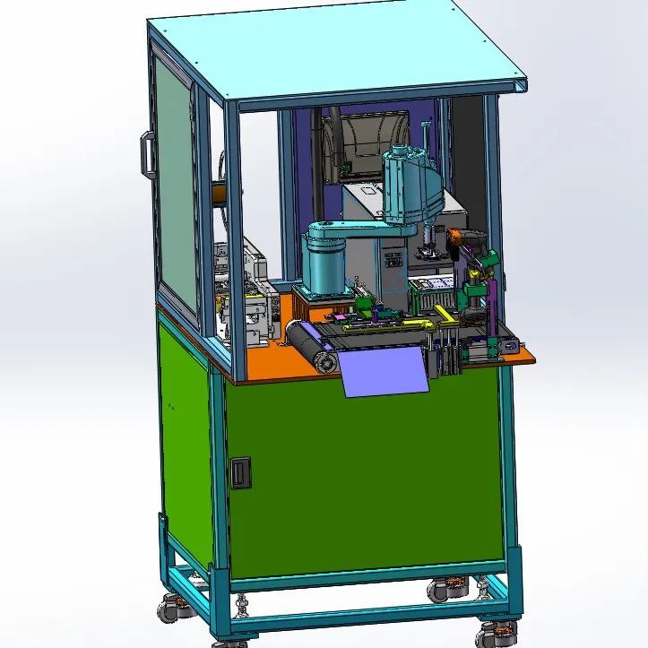 【非标数模】四轴机器人贴标机3D数模图纸 Solidworks设计