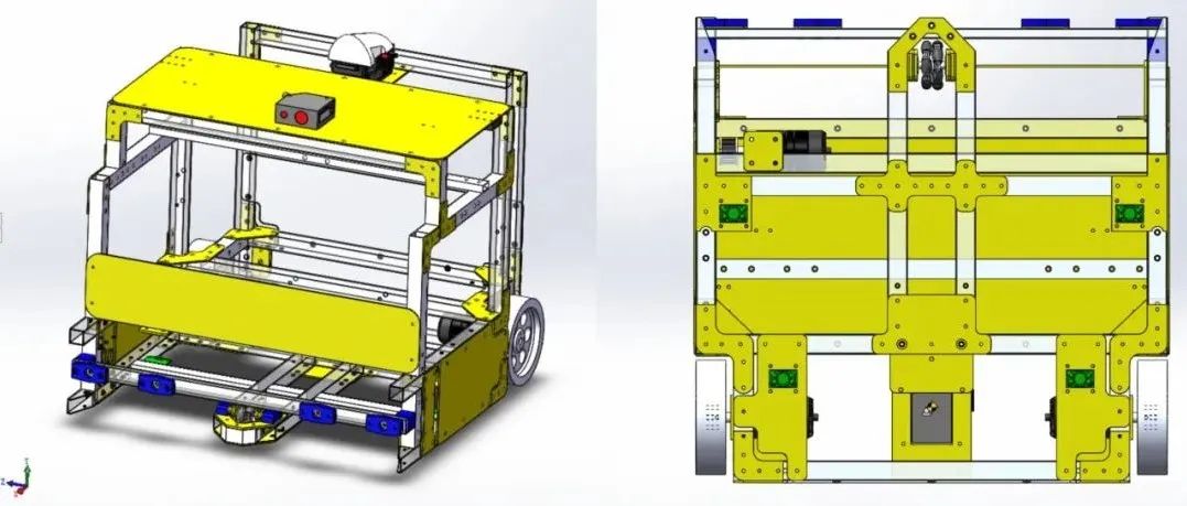 【机器人】差速运动机器人底盘框架3D数模图纸 Solidworks设计