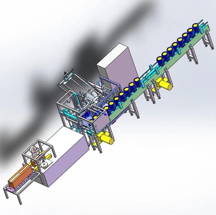 【非标数模】涂料封装生产流水线3D模型图纸 Solidworks设计
