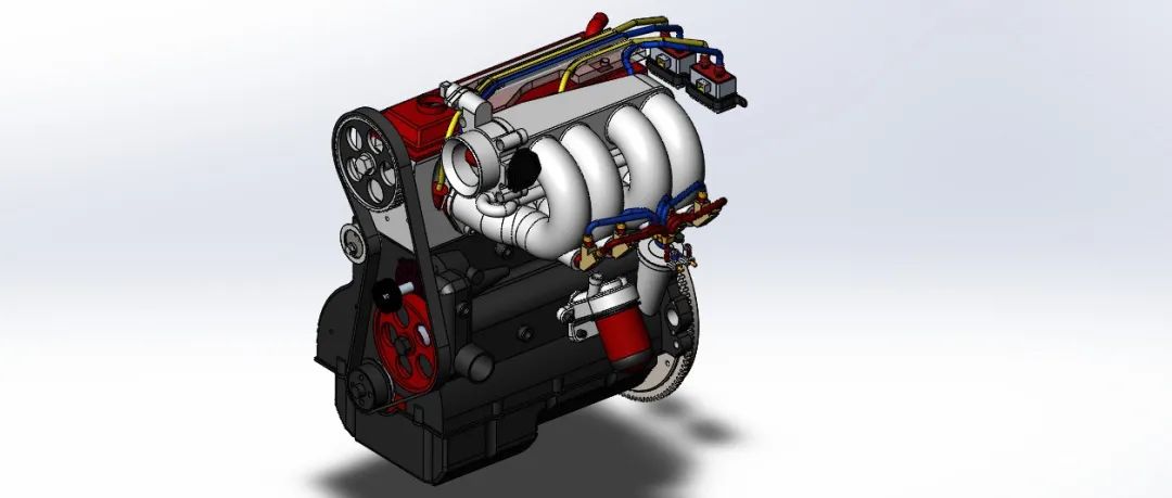 【发动机电机】四缸发动机3D模型图纸 Solidworks设计 附IGS