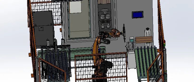【非标数模】中频淬火机器人自动上下料打标工作站3D数模图纸 Solidworks设计