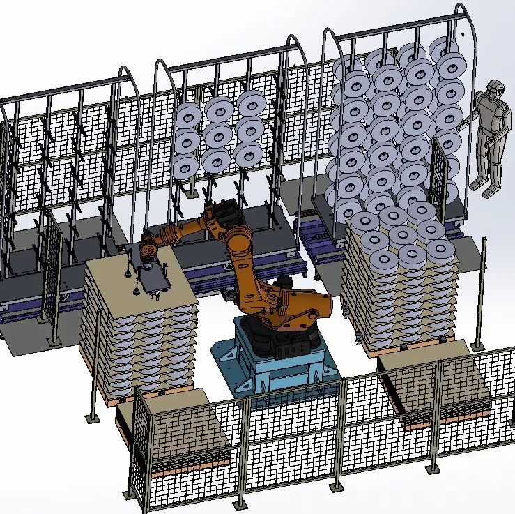 【非标数模】机器人自动上纱筒工作站3D数模图纸 Solidworks设计