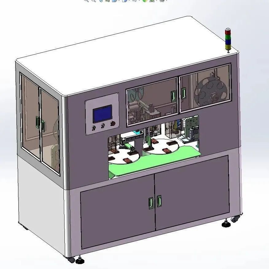 【非标数模】六工位双转台式贴铝箔纸机械设备自动贴标机3D数模图纸 Solidworks设计