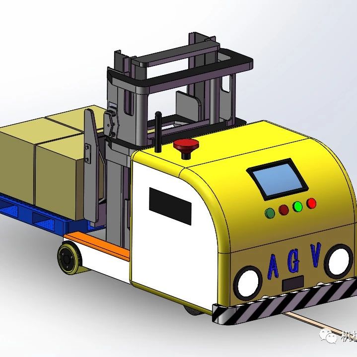 【工程机械】AGV叉车式智能运载机器人3D模型图纸 Solidworks设计