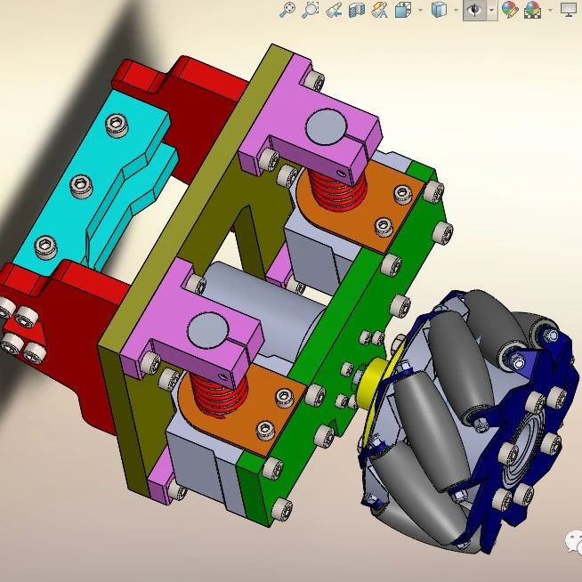 【工程机械】带线性弹簧的100mm麦克纳姆轮3D数模图纸 Solidworks设计