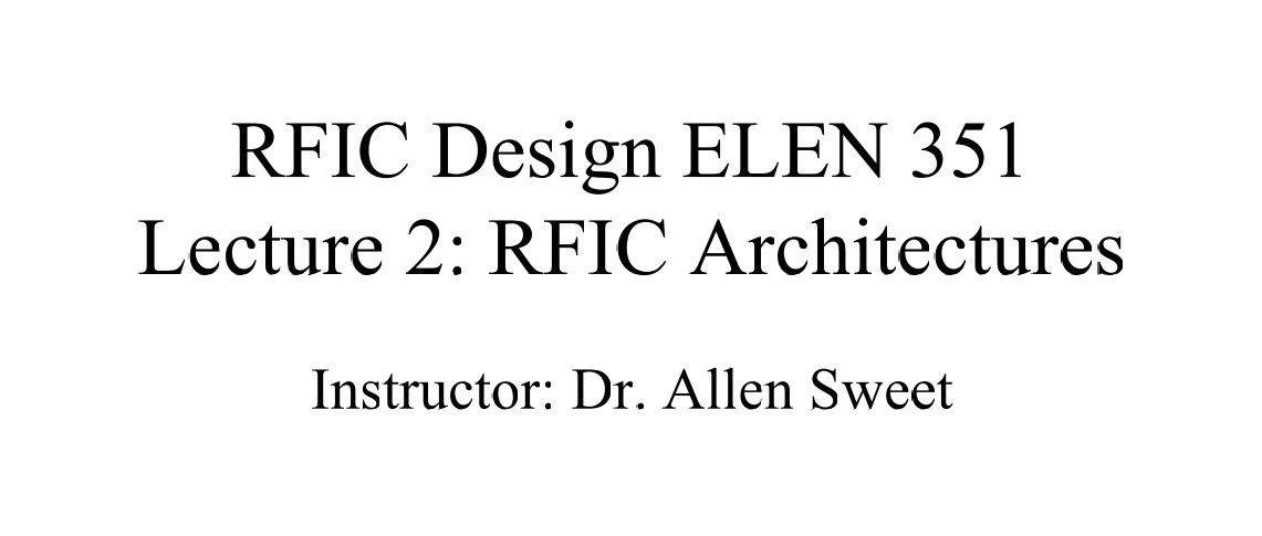 资料分享： RFIC Architectures