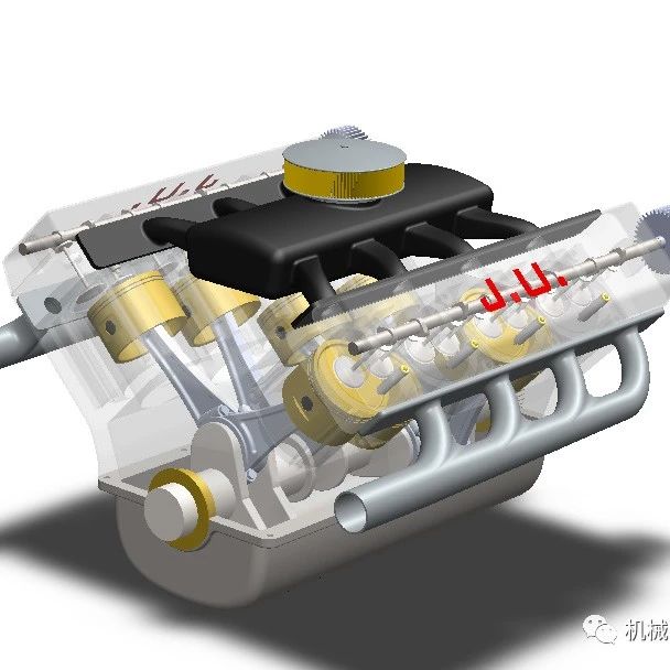 【发动机电机】V8 engine发动机简易演示结构3D图纸 Solidworks设计