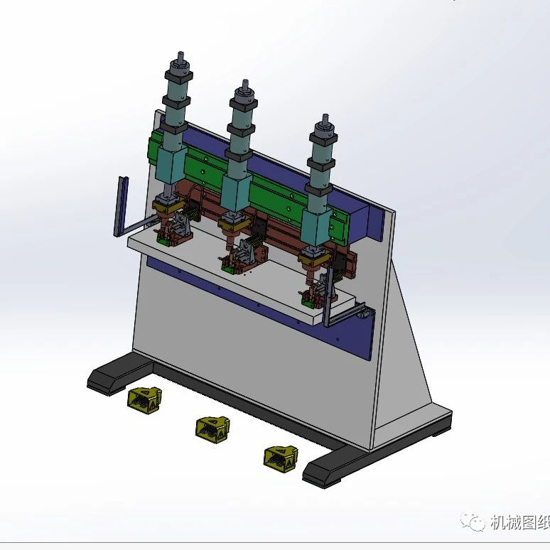 【工程机械】三工位焊接工作台3D数模图纸 Solidworks设计 附STEP IGS