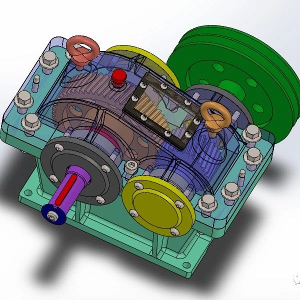 【差减变速器】Helical Reduction斜齿轮一级减速器3D图纸 Solidworks设计