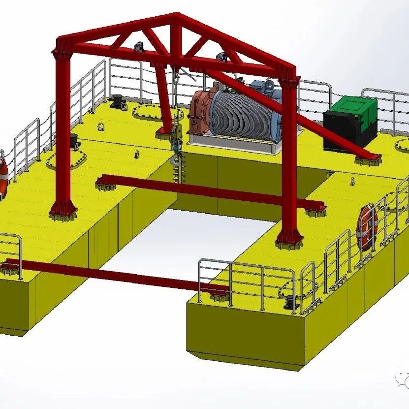 【海洋船舶】用于水下维修作业的工程双体船3D数模图纸 Solidworks设计