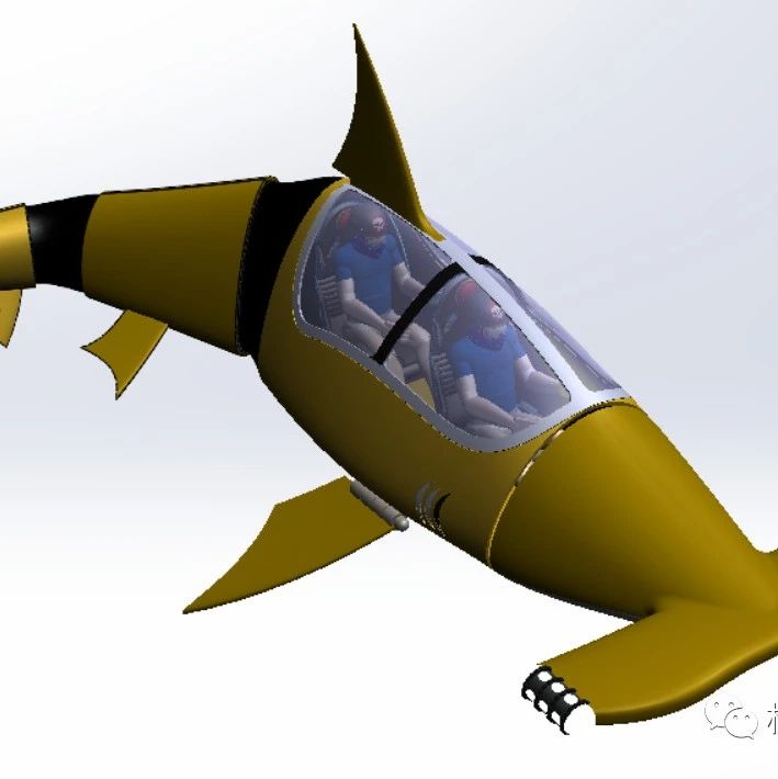 【海洋船舶】Shark Sub鲨鱼造型玩具潜艇3D数模图纸 Solidworks设计