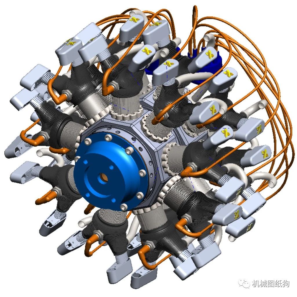 【发动机电机】Radial-Engine径向星形18缸发动机3D数模图纸 Solidworks设计
