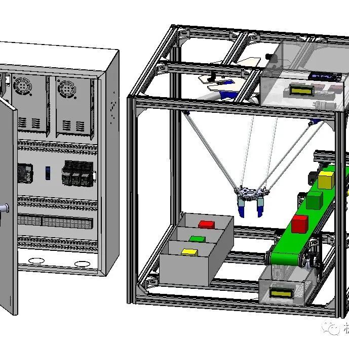 【工程机械】根据颜色对产品分类的Delta机器人3D数模图纸 Solidworks设计 附STEP