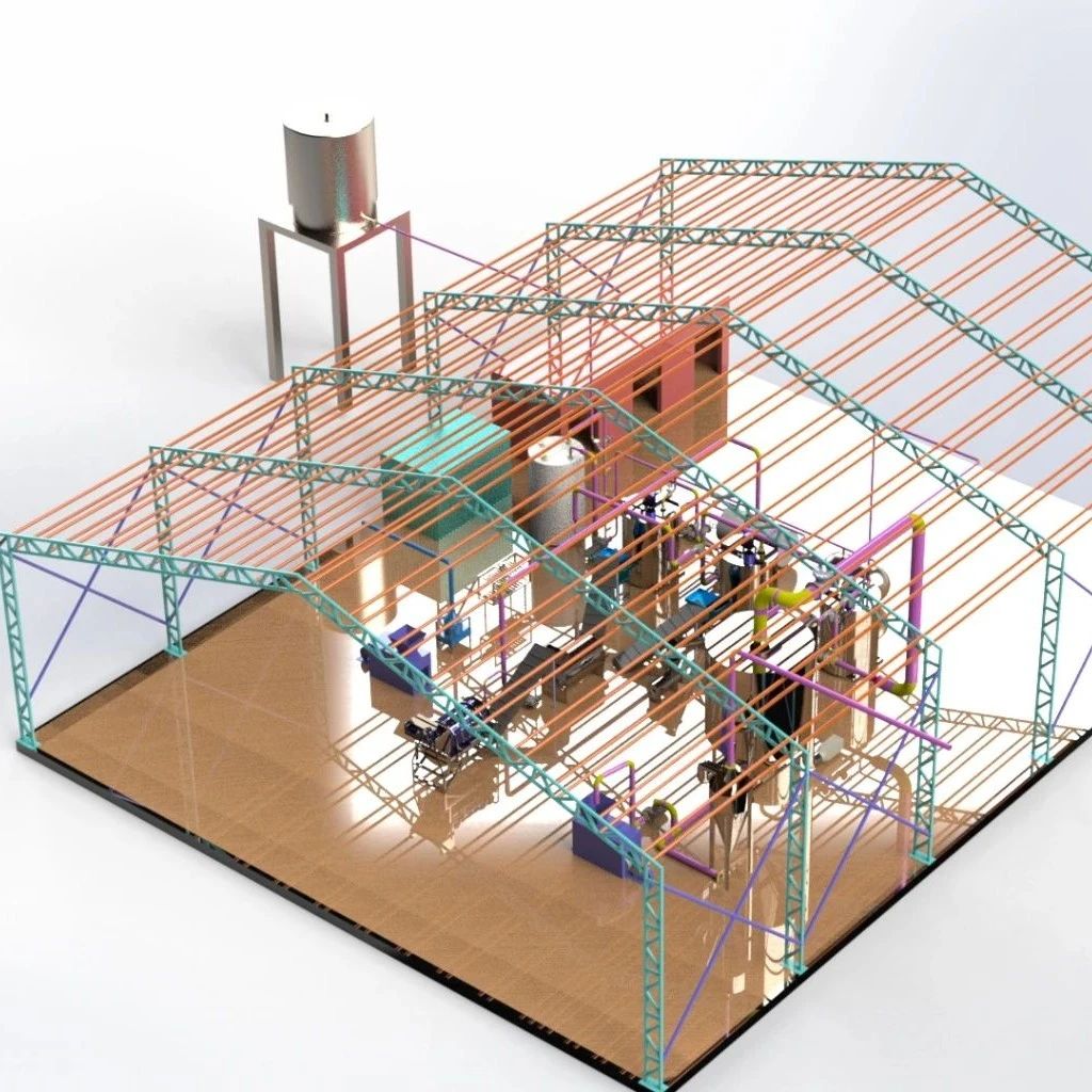 【工程机械】木薯厂和淀粉厂布局结构3D图纸 Solidworks设计