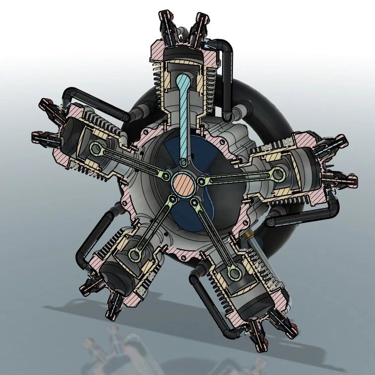 【发动机电机】radial-engine四冲程五缸径向发动机3D数模图纸 f3d iges