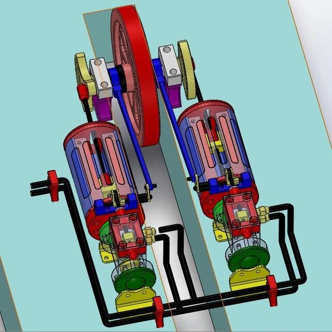 【发动机电机】Twin Steam Engines双缸蒸汽机结构3D图纸 Solidworks设计