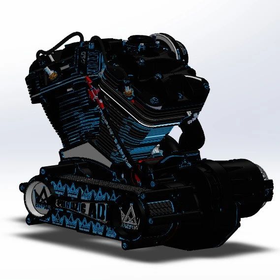 【发动机电机】Chopper摩托车发动机造型3D图纸 Solidworks设计 附STEP