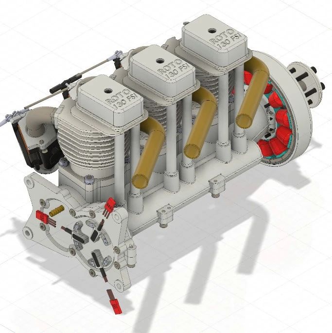 【发动机电机】ROTO 130FSi AL三缸四冲程风冷汽油内燃发动机3D图纸
