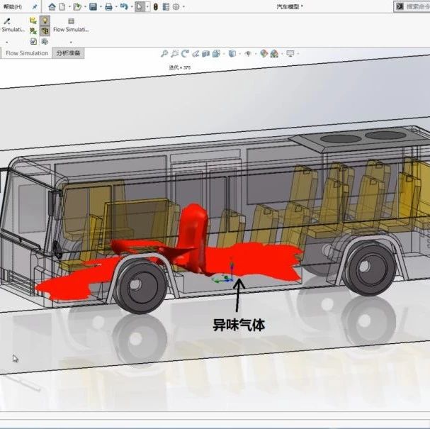 SOLIDWORKS流体仿真查看公交上异味气体分布 