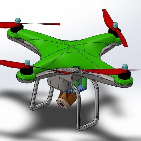 【飞行模型】Drone With camera简易四轴无人机3D图纸 Solidworks设计