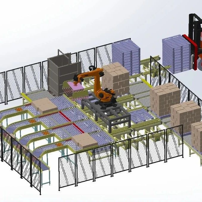 【工程机械】Palletizer Robot物流码垛机机器人系统3D图纸 step x_b格式