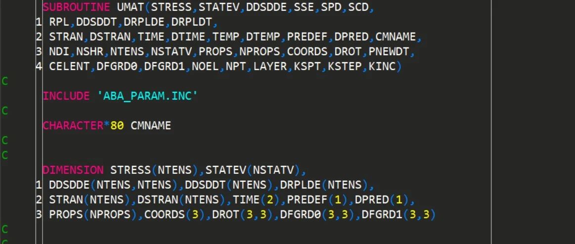 Abaqus子程序中 INCLUDE 'ABA_PARAM.INC'嘛意思？