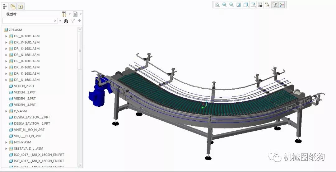 【非标数模】弯曲链条输送机3d数模图纸 Proe5 0设计 Solidworks 仿真秀干货文章