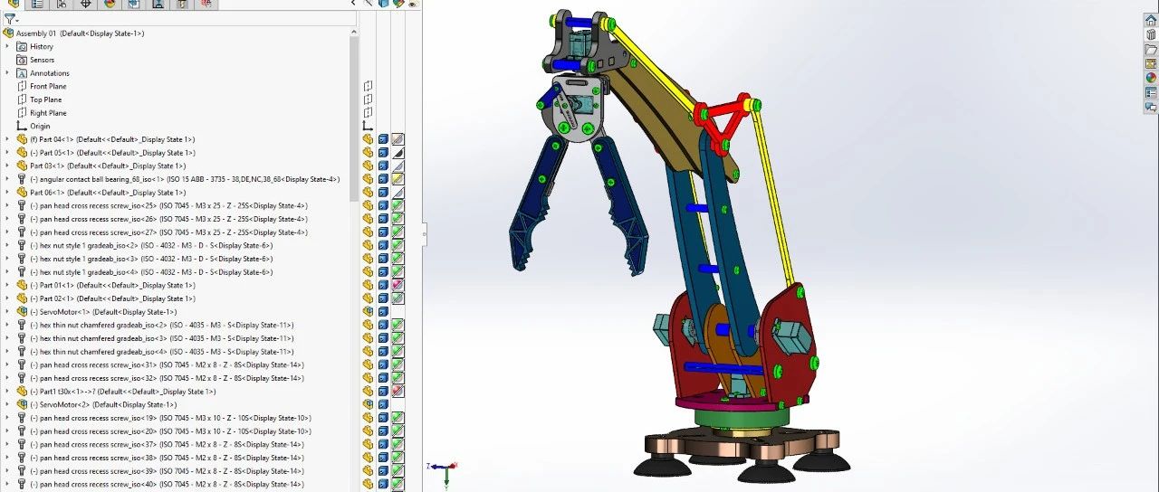 【机器人】Robotic Arm 374简易机械臂结构3D图纸 Solidworks设计
